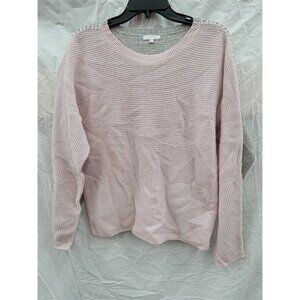 NWOT Calme M Color Block Wool Cashmere Crew Neck Sweater Pink 122701